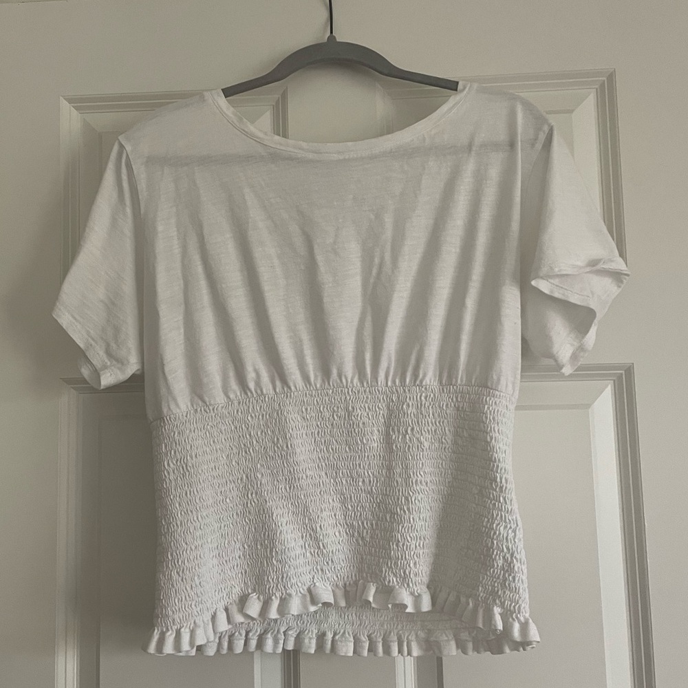 Smocked White Tee